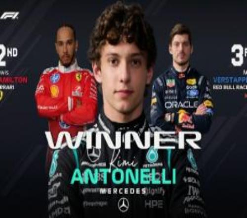 F1加拿大站：安东内利四连胜拉塞尔退赛汉密尔顿第2维斯塔潘第3