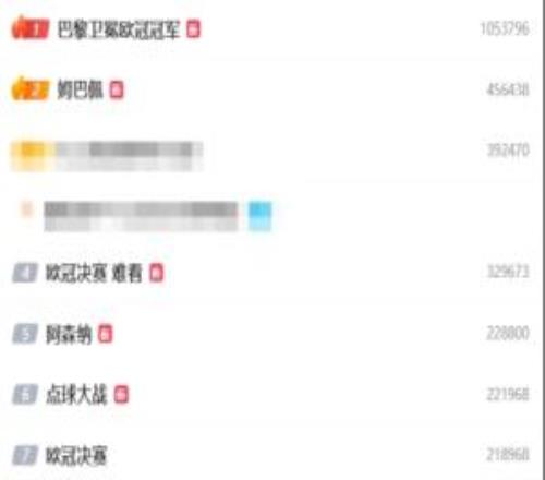 欧冠决赛相关话题在微博热搜前15占10席，“姆巴佩”“难看”上榜